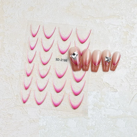 Roniki ombre francia metál mosolyvonal matrica - pink, öntapadó - 23db