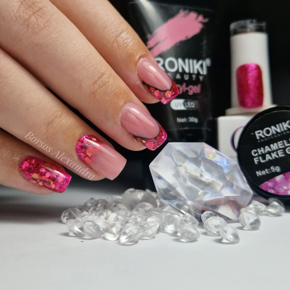 Roniki Platinum diamond széria TPO free - 01 csillámos pink gél lakk