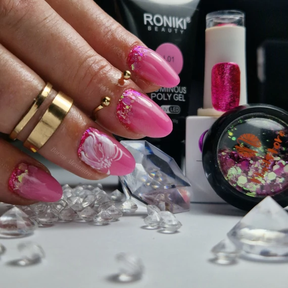 Roniki Platinum diamond széria TPO free - 01 csillámos pink gél lakk
